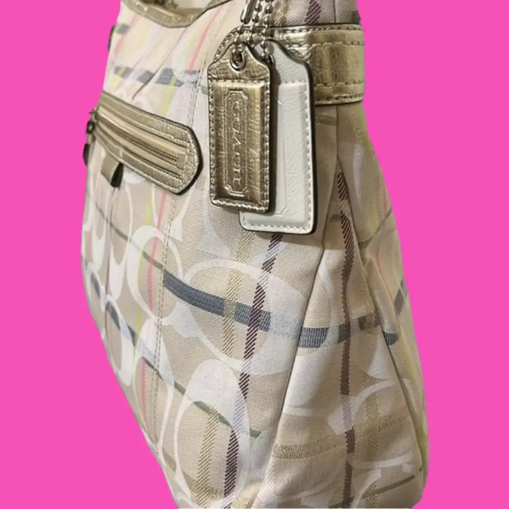 Coach Signature Optic Daisy Tattersall Convertible Duffle with Dust Bag NWOT